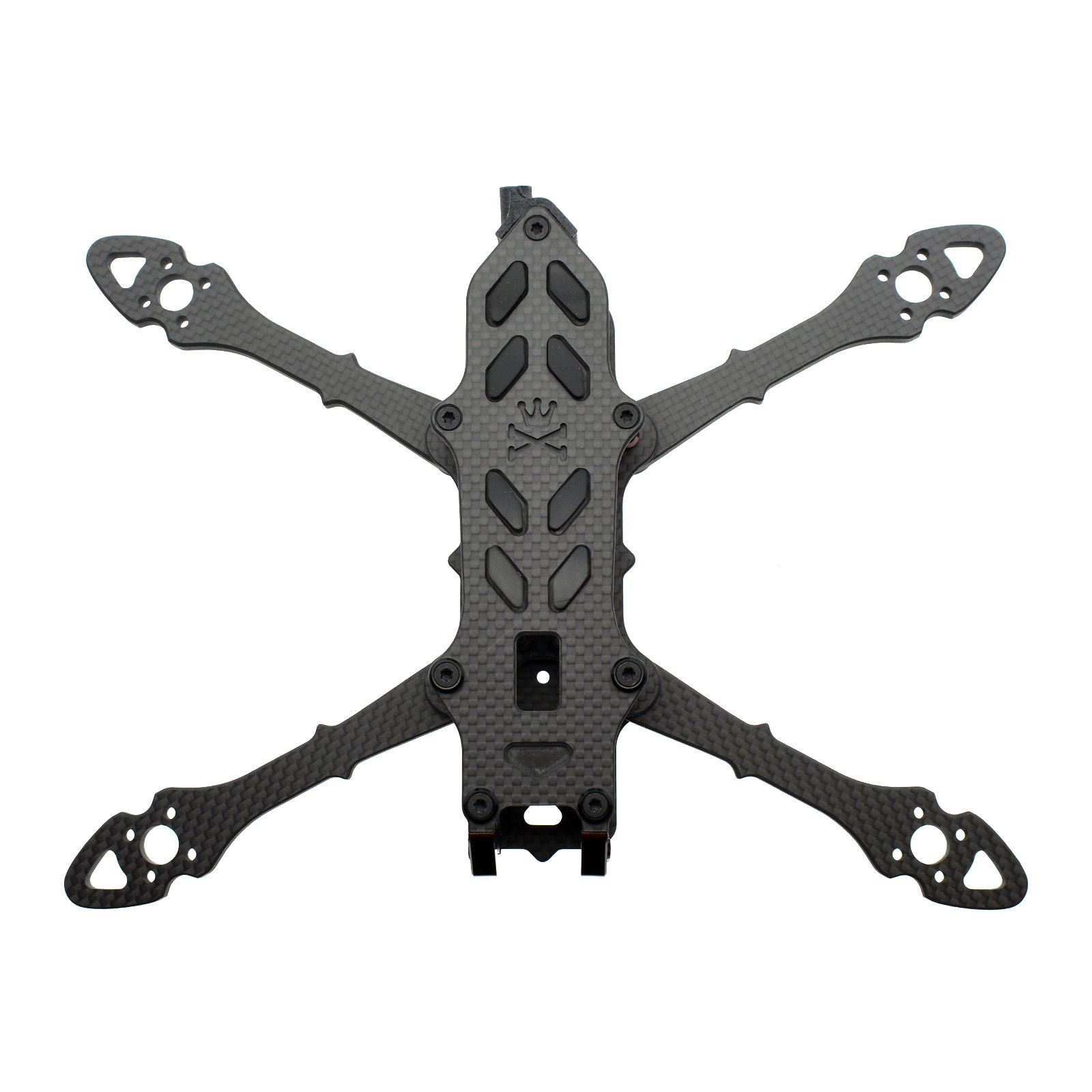 Punch freestyle drone frame from Piratframes with adjustable arm geometry for true X or squished layout