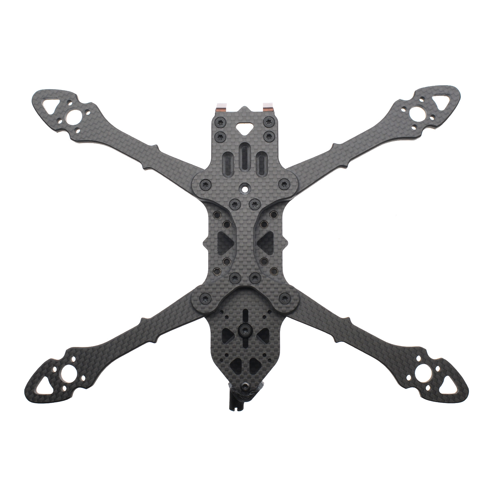 Punch freestyle drone frame from Piratframes with adjustable arm geometry for true X or squished layout