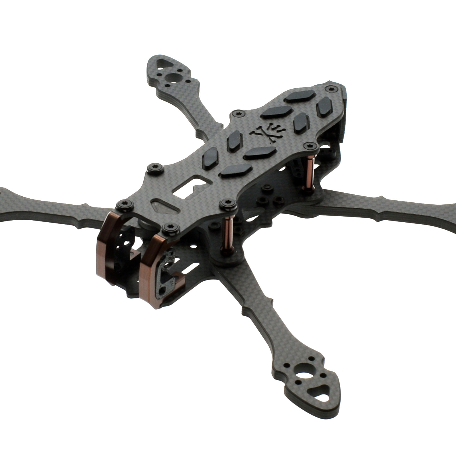 Punch freestyle drone frame from Piratframes with adjustable arm geometry for true X or squished layout
