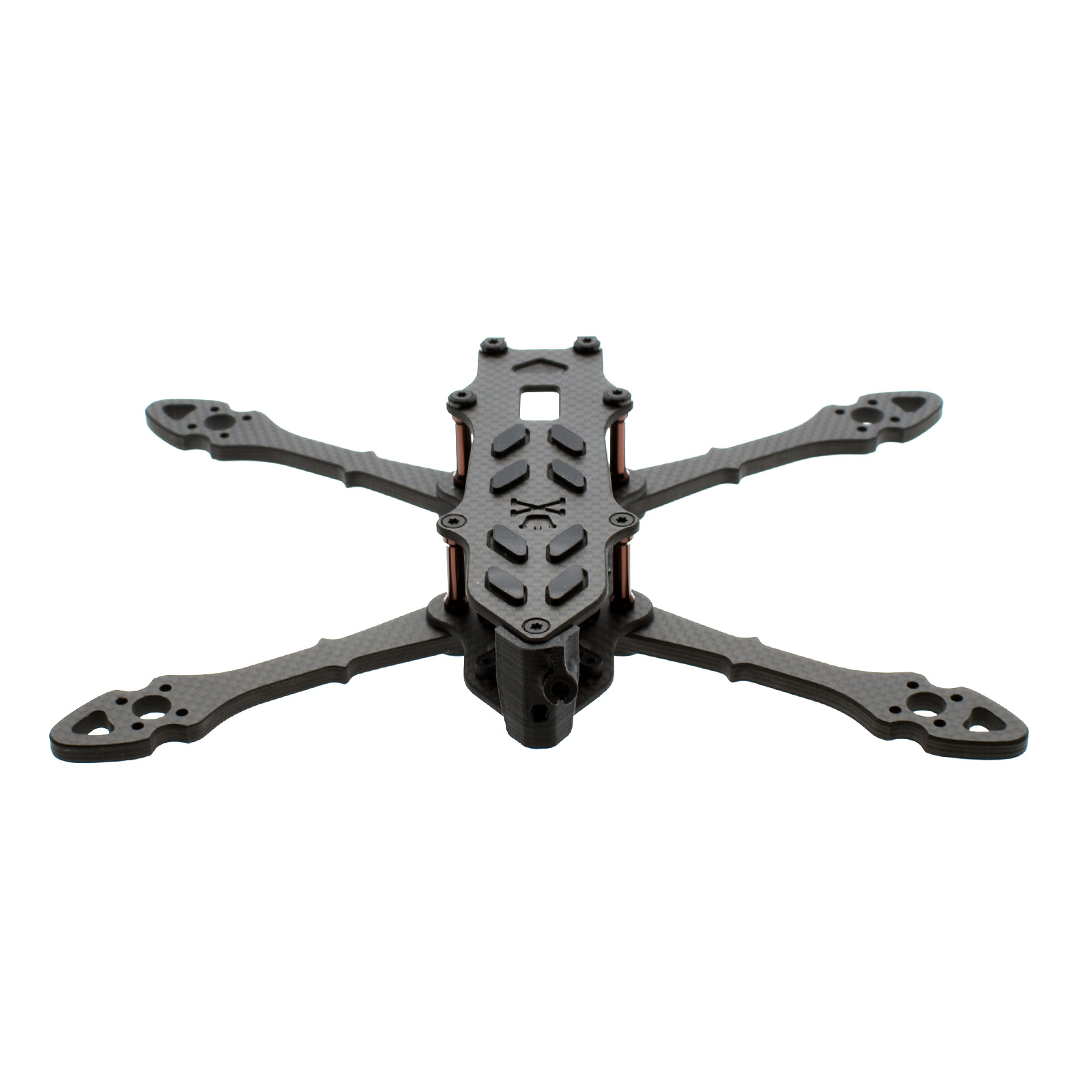 Punch freestyle drone frame from Piratframes with adjustable arm geometry for true X or squished layout